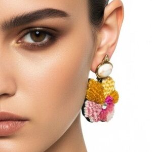 Mignonne Gavigan Vibrant Pink Beaded Flower Blossom Earrings